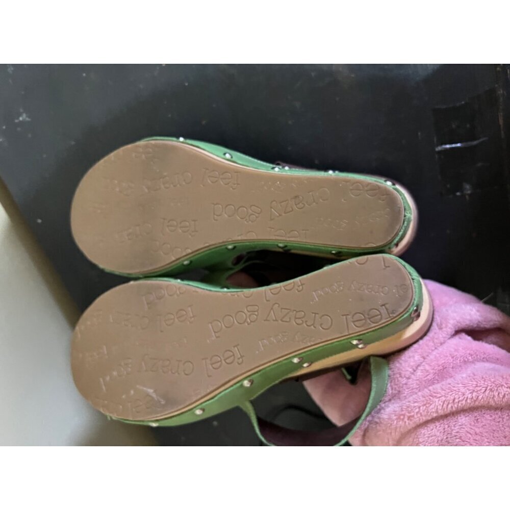 Dr. Scholl’s Originals Feel Crazy Wood Wedge Sandals Sz 10M Green - Picture 7 of 7